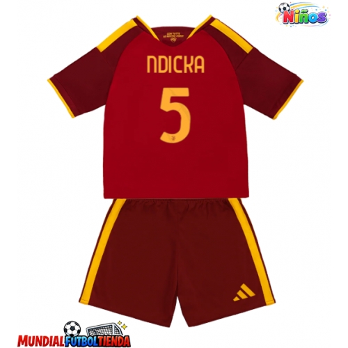 Camiseta AS Roma Evan Ndicka #5 Primera Equipación Replica 2026-27 para niños mangas cortas (+ Pantalones cortos)